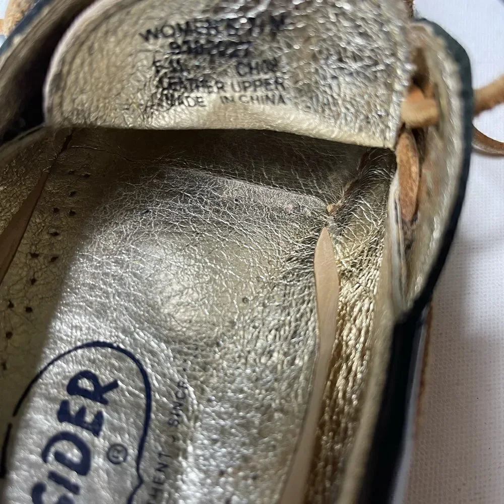 Sperry Too Sider Calf hair leopard prints & black patent leather size 7.…